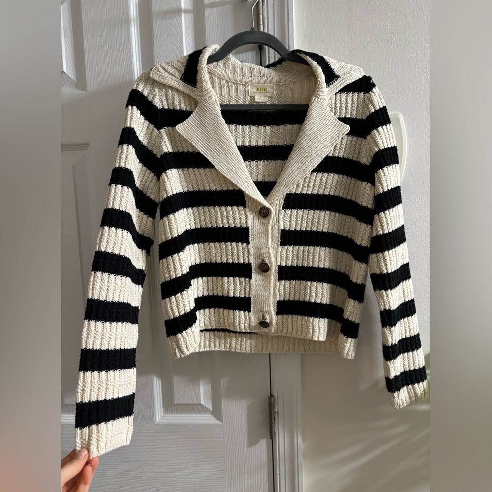 Maeve Black and Cream Striped Cardigan